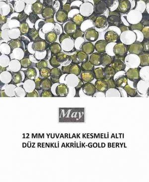 12 MM YUVARLAK KESMELİ ALTI DÜZ RENKLİ AKRİLİK-GOLD BERYL