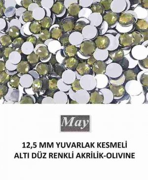 12,5 MM YUVARLAK KESMELİ ALTI DÜZ RENKLİ AKRİLİK-OLIVINE
