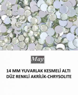 14 MM YUVARLAK KESMELİ ALTI DÜZ RENKLİ AKRİLİK-CHRYSOLITE