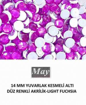 14 MM YUVARLAK KESMELİ ALTI DÜZ RENKLİ AKRİLİK-LIGHT FUCHSIA