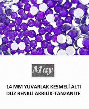 14 MM YUVARLAK KESMELİ ALTI DÜZ RENKLİ AKRİLİK-TANZANITE