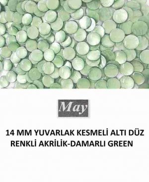 14 MM YUVARLAK KESMELİ ALTI DÜZ RENKLİ AKRİLİK-DAMARLI GREEN