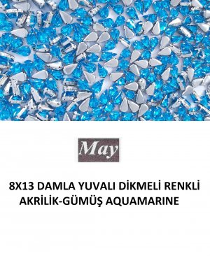 8X13 DAMLA YUVALI DİKMELİ RENKLİ AKRİLİK-GÜMÜŞ AQUAMARINE