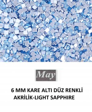 6 MM KARE ALTI DÜZ RENKLİ AKRİLİK-LIGHT SAPPHIRE