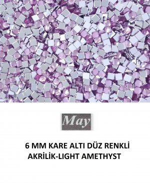 6 MM KARE ALTI DÜZ RENKLİ AKRİLİK-LIGHT AMETHYST