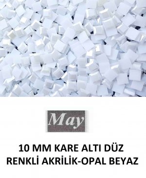 10 MM KARE ALTI DÜZ RENKLİ AKRİLİK-OPAL BEYAZ