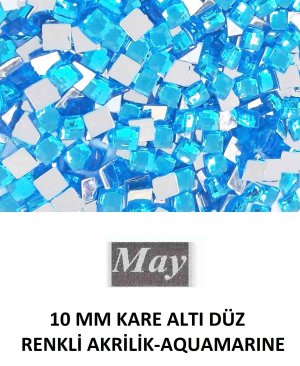 10 MM KARE ALTI DÜZ RENKLİ AKRİLİK-AQUAMARINE