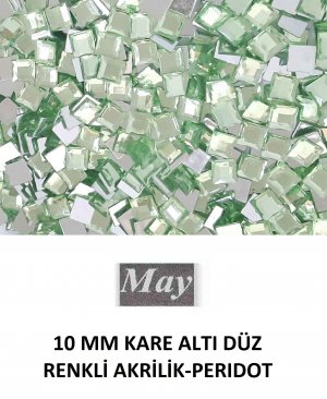 10 MM KARE ALTI DÜZ RENKLİ AKRİLİK-PERIDOT