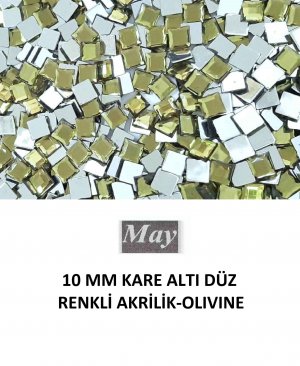 10 MM KARE ALTI DÜZ RENKLİ AKRİLİK-OLIVINE