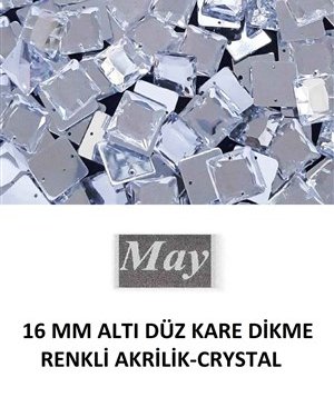 16 MM ALTI DÜZ KARE DİKME RENKLİ AKRİLİK-CRYSTAL