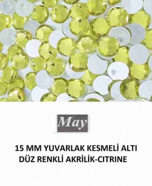 15 MM YUVARLAK KESMELİ ALTI DÜZ RENKLİ AKRİLİK-CITRINE