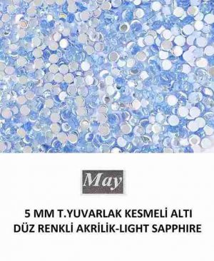 5 MM T.YUVARLAK KESMELİ ALTI DÜZ RENKLİ AKRİLİK-LIGHT SAPPHIRE