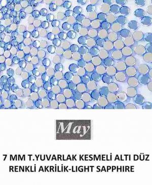 7 MM T.YUVARLAK KESMELİ ALTI DÜZ RENKLİ AKRİLİK-LIGHT SAPPHIRE