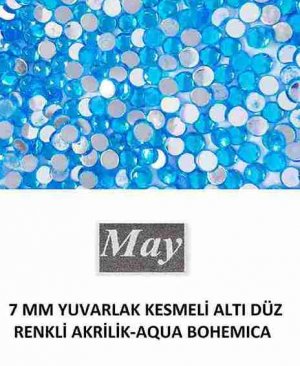 7 MM YUVARLAK KESMELİ ALTI DÜZ RENKLİ AKRİLİK-AQUA BOHEMICA