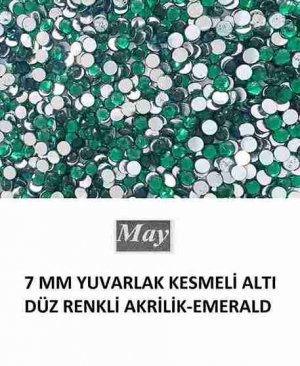 7 MM YUVARLAK KESMELİ ALTI DÜZ RENKLİ AKRİLİK-EMERALD