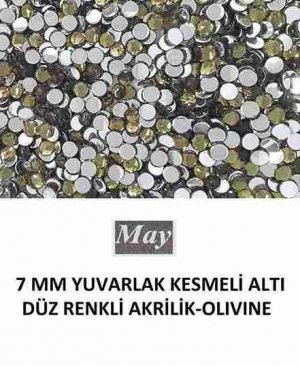 7 MM YUVARLAK KESMELİ ALTI DÜZ RENKLİ AKRİLİK-OLIVINE