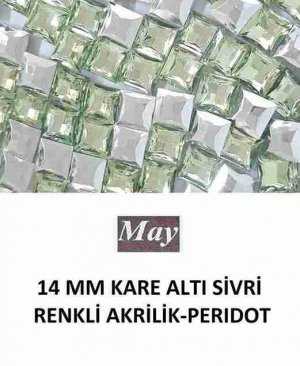 14 MM KARE ALTI SİVRİ RENKLİ AKRİLİK-PERIDOT