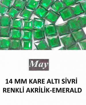 14 MM KARE ALTI SİVRİ RENKLİ AKRİLİK-EMERALD