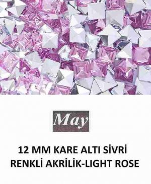 12 MM KARE ALTI SİVRİ RENKLİ AKRİLİK-LIGHT ROSE