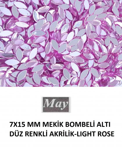 7X15 MM MEKİK BOMBELİ ALTI DÜZ RENKLİ AKRİLİK-LIGHT ROSE