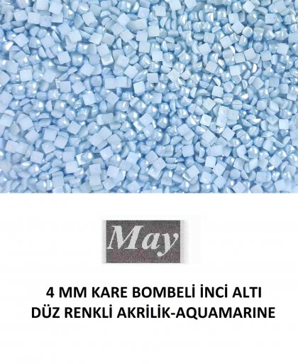4 MM KARE BOMBELİ İNCİ ALTI DÜZ RENKLİ AKRİLİK-AQUAMARINE
