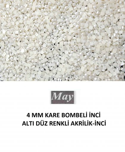 4 MM KARE BOMBELİ İNCİ ALTI DÜZ RENKLİ AKRİLİK-İNCİ