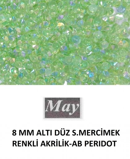 8 MM ALTI DÜZ S.MERCİMEK RENKLİ AKRİLİK-AB PERIDOT